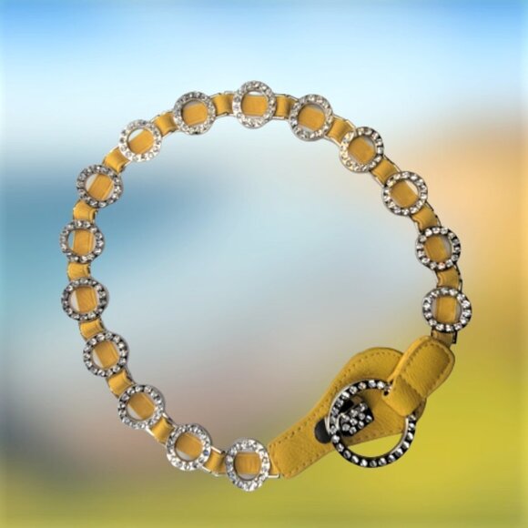 WOMENS Yellow Stretch Belt Bling Crystals Buckle Elasticized Band Belt - Picture 3 of 11